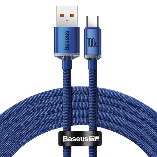 Baseus Crystal Shine USB - USB-C Kábel - 2m 5A 100W - Kék