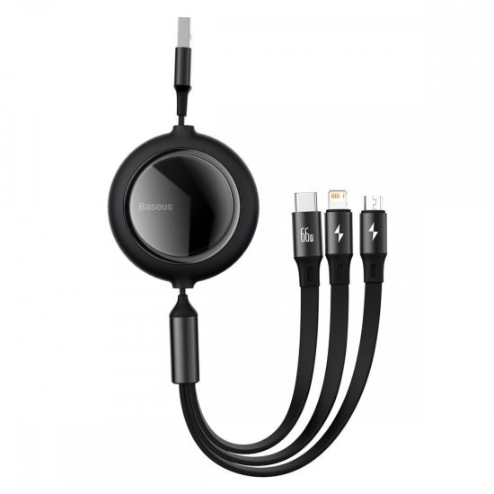 Baseus 3in1 Bright Mirror USB - USB-C + Micro + Lightning Kábel - 1.2m 66W - Fekete