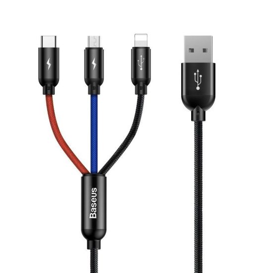 Baseus 3in1 Three Primary Colors USB - USB-C + micro + Lightning Kábel - 0.3m 3.5A