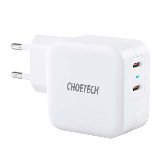 Choetech Hálózati Gyorstöltő - 2xUSB-C 20W - 40W - Fehér