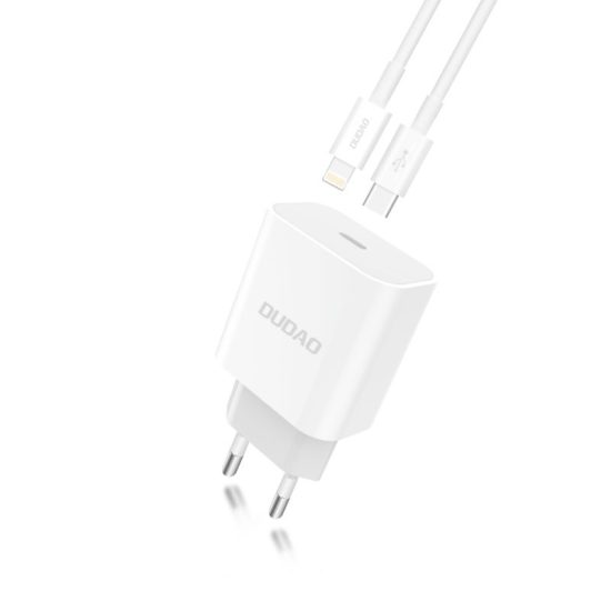 Dudao Hálózati Töltő - 1xUSB-C PD 18W +1m USB-C - Lightning Kábel - Fehér