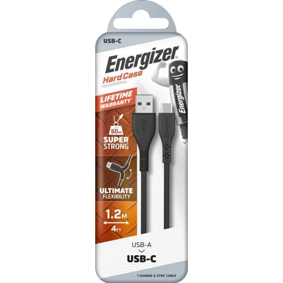 Energizer USB - USB-C Lifetime Warranty Kábel - 1.2m 2.4A - Fekete