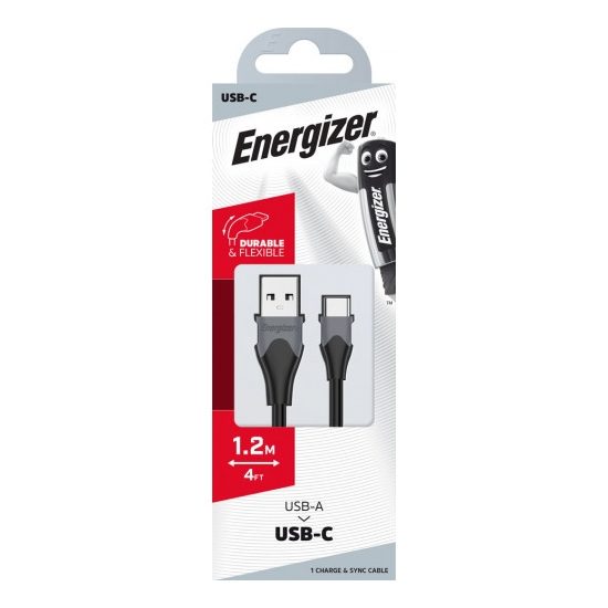 Energizer USB - USB-C Bicolor Kábel - 1.2m 2.4A - Fekete-Szürke