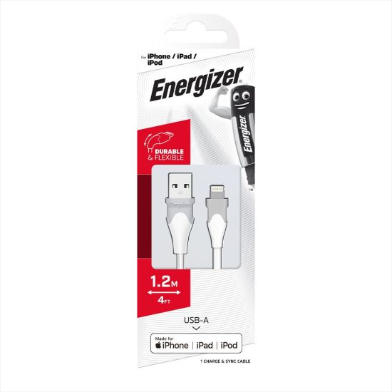 Energizer USB - Lightning Bicolor Kábel - 1.2m 2.4A - Fehér-Szürke