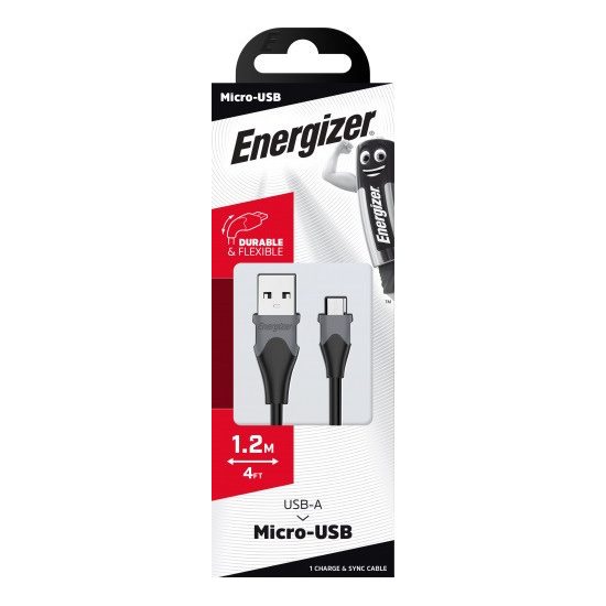 Energizer USB - Micro USB Bicolor Kábel - 1.2m 2.4A - Fekete-Szürke