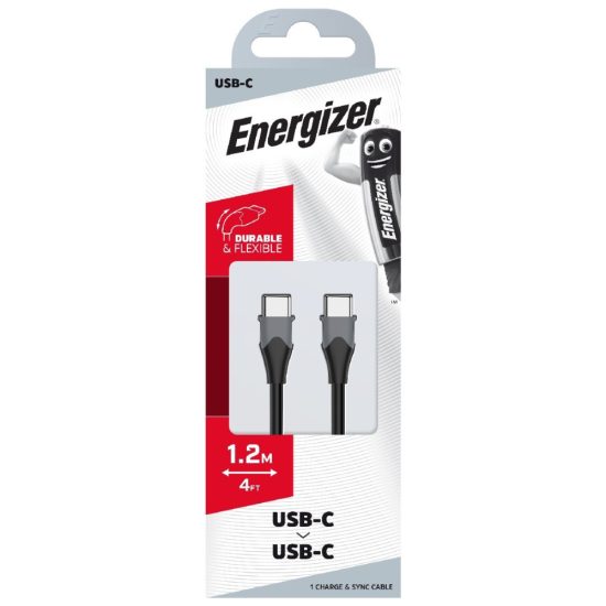 Energizer USB-C - USB-C Bicolor Kábel - 1.2m 2.4A - Fekete-Szürke