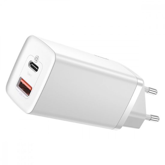 Baseus GaN2 Lite Hálózati Gyorstöltő 65W - USB + USB-C - Fehér