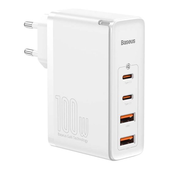 Baseus GaN2 Pro Hálózati Gyorstöltő 100W - 2xUSB + 2xUSB-C - Fehér