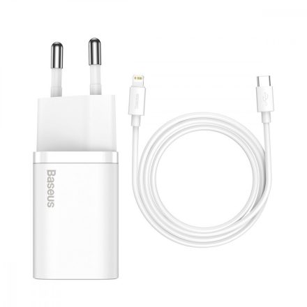 Baseus Super Si Hálózati Gyorstöltő 20W - 1xUSB-C +1m USB-C-Lightning Kábel - Fehér