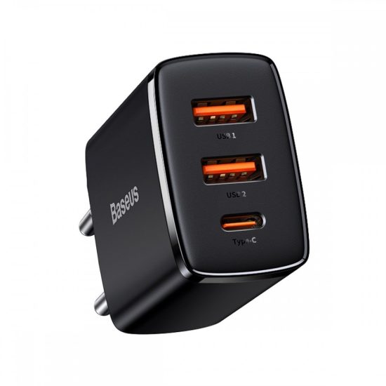 Baseus Compact Hálózati Gyorstöltő - 2xUSB + 1xUSB-C - 30W - Fekete