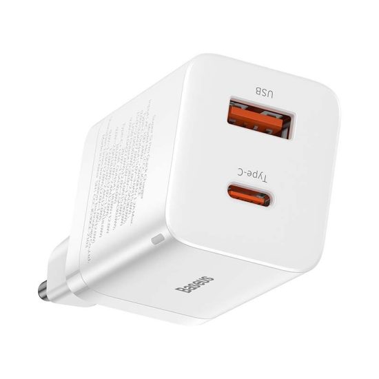 Baseus Super Si Pro Hálózati Gyorstöltő 30W - USB + USB-C - Fehér