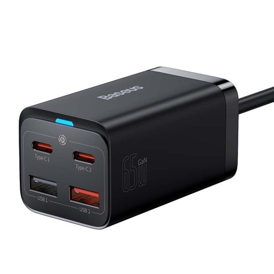 Baseus GaN3 Pro Hálózati Gyorstöltő - 2xUSB + 2xUSB-C - 65W - Fekete