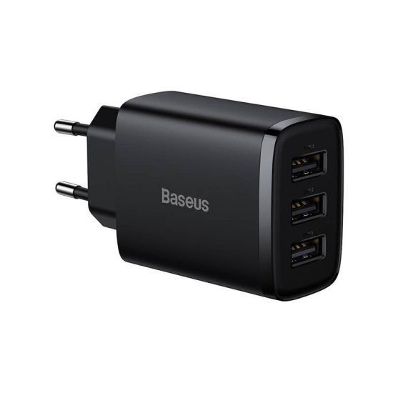 Baseus Compact Hálózati Gyorstöltő - 3xUSB - 17W - Fekete