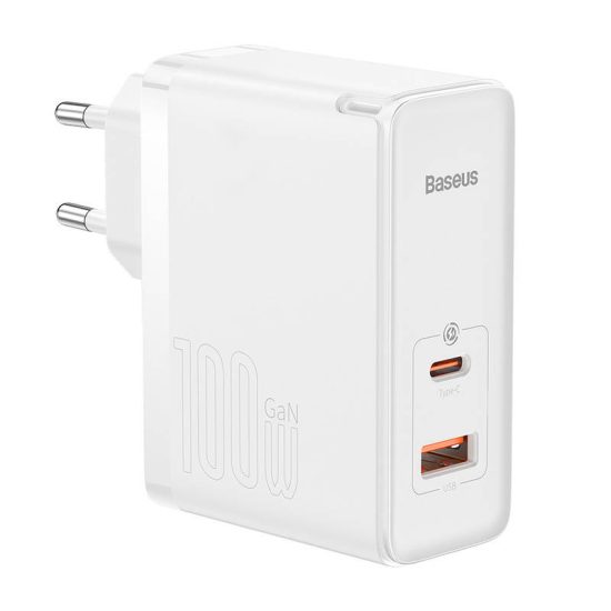 Baseus GaN5 Pro Hálózati Gyorstöltő - USB + USB-C - 100W - Fehér