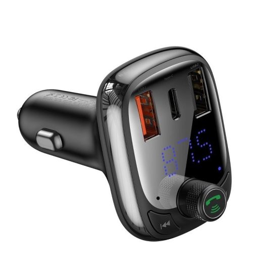 Baseus FM Transmitter és Töltő - T típusú - 2xUSB + USB-C - microSD