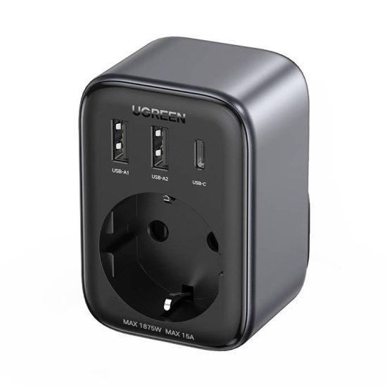 Ugreen CD314 Hálózati Töltő 30W - 2xUSB + USB-C + USA-EU Adapter 15A - Fekete