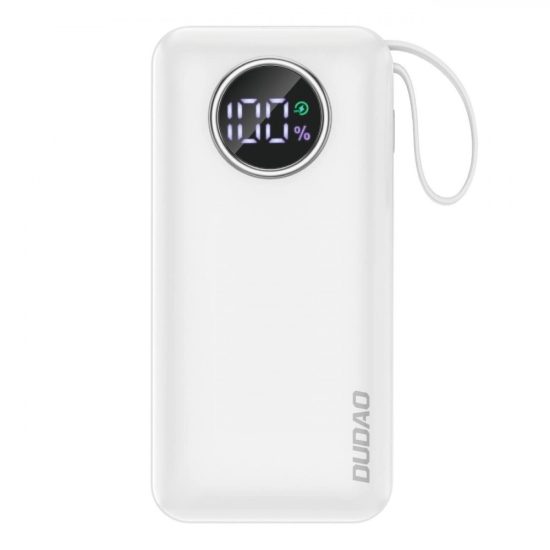 Dudao K15S Power Bank - 10000mAh 22.5W - Beépített Lightning és USB-C Kábellel - Fehér