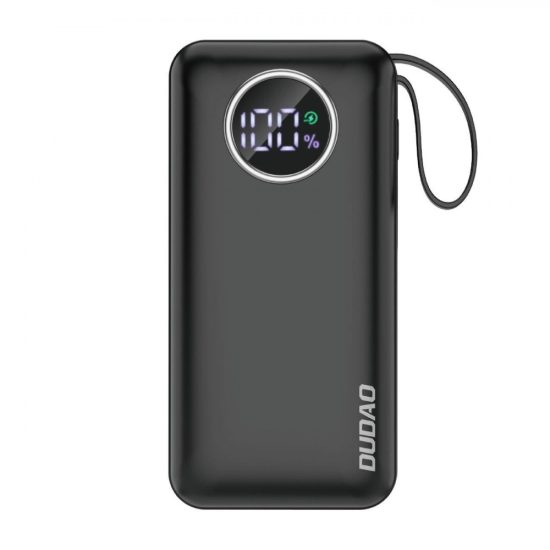 Dudao K15S Power Bank - 10000mAh 22.5W - Beépített Lightning és USB-C Kábellel - Fekete