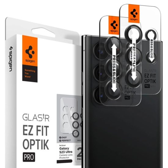 Samsung Galaxy S23 Ultra Kameravédő Üvegfólia - Spigen Glas.tR EZ Fit Optik Pro - Fekete x 2 db