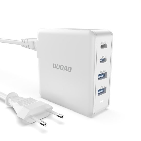 Dudao Hálózati GaN Gyorstöltő - 2x USB + 2x USB-C - 5A 100W - Fehér