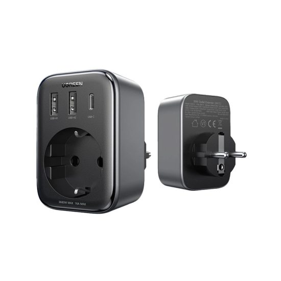 Ugreen CD314 Hálózati Töltő 30W - 2xUSB + USB-C + EU-EU Adapter 13A - Fekete