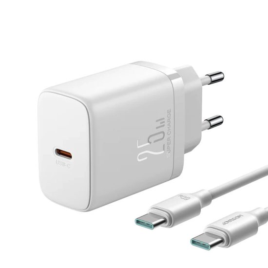 Joyroom JR-TCF11 Hálózati Töltő 25W - USB-C + 1m C-C Kábel - Fehér