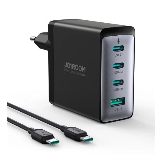 Joyroom GaN Hálózati Gyorstöltő 100W - 3x USB-C + USB-A + C-C Kábel