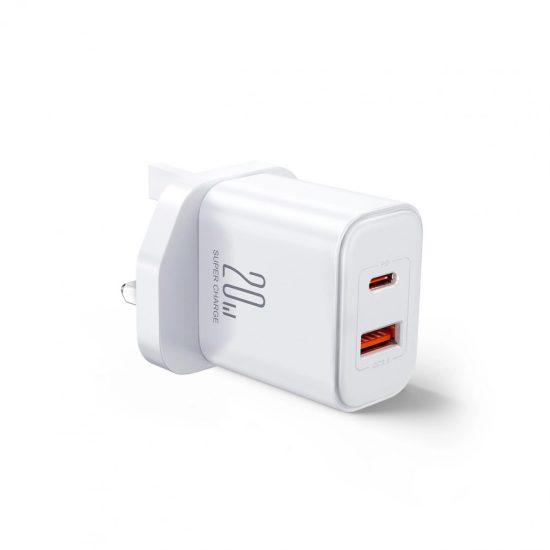 Joyroom JR-TCF05 Hálózati Töltő UK 20W - USB-A + USB-C - Fehér