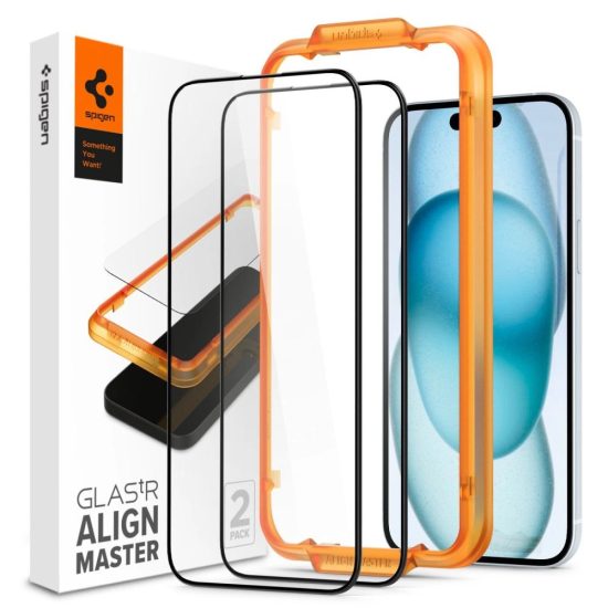 iPhone 15 Kijelzővédő Üvegfólia - Spigen Glas.tR AlignMaster Full Cover x 2 db