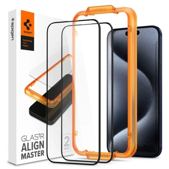 iPhone 15 Pro Kijelzővédő Üvegfólia - Spigen Glas.tR AlignMaster Full Cover x 2 db