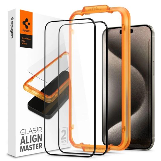 iPhone 15 Pro Max Kijelzővédő Üvegfólia - Spigen Glas.tR AlignMaster Full Cover x 2 db