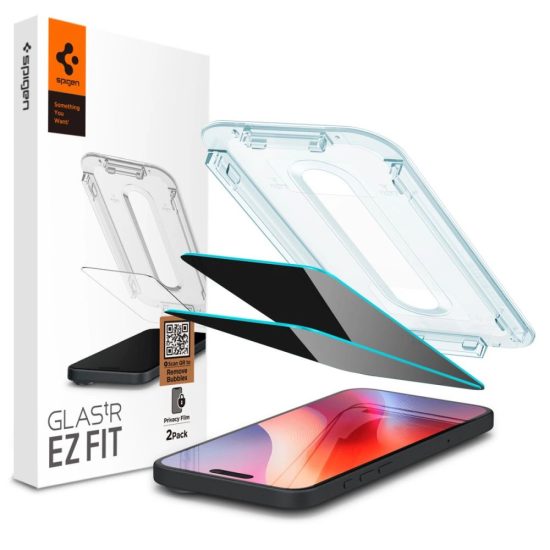 iPhone 15 / 16 Kijelzővédő Üvegfólia - Spigen Glas.tR EZ Fit Privacy x 2 db