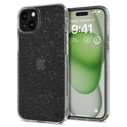 iPhone 15 Plus Tok - Spigen Liquid Crystal Glitter - Átlátszó-Ezüst