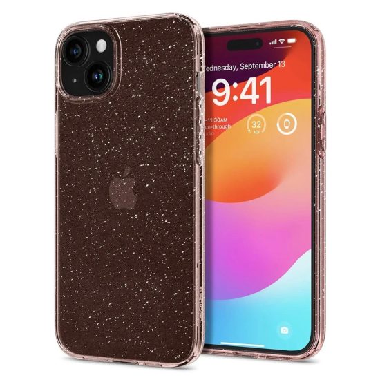 iPhone 15 Plus Tok - Spigen Liquid Crystal Glitter - Átlátszó-Rózsaszín