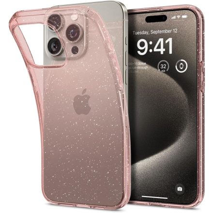 iPhone 15 Pro Max Tok - Spigen Liquid Crystal Glitter - Átlátszó-Pink