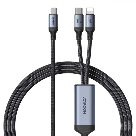 Joyroom 2in1 USB-C - USB-C + Lightning Speedy Kábel - 1.5m 100W - Fekete