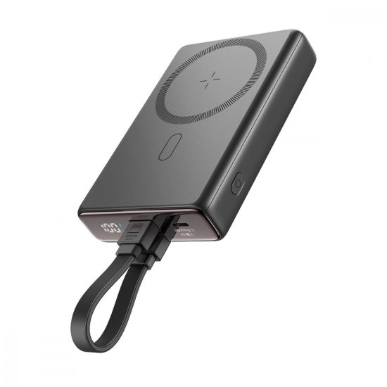 Joyroom JR-PBM01 Mágneses Power Bank - 10000mAh 20W + USB-C - Lightning Kábel - Fekete