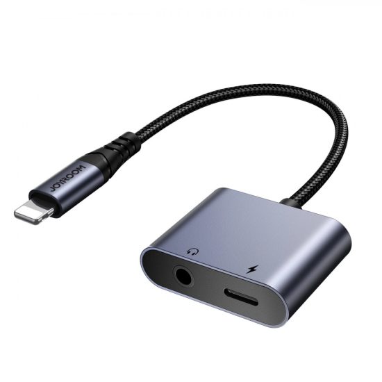 Joyroom Lightning - Lightning + 3.5mm Mini Jack DAC Adapter - Fekete