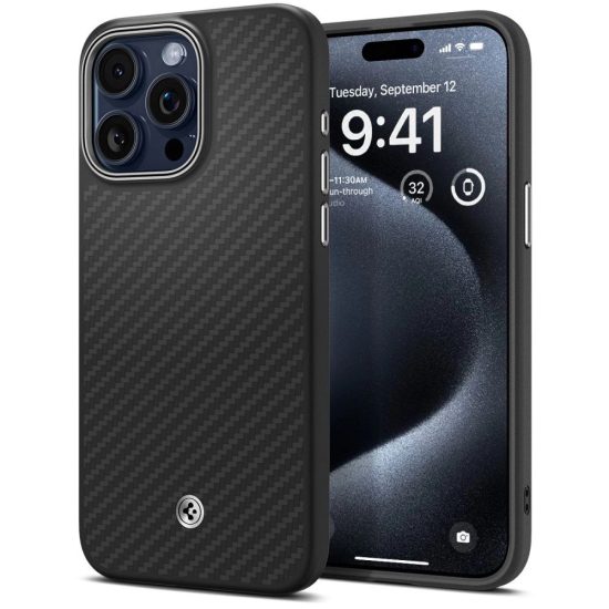 iPhone 15 Pro Max Tok - Spigen Enzo Aramid MagFit - Fekete