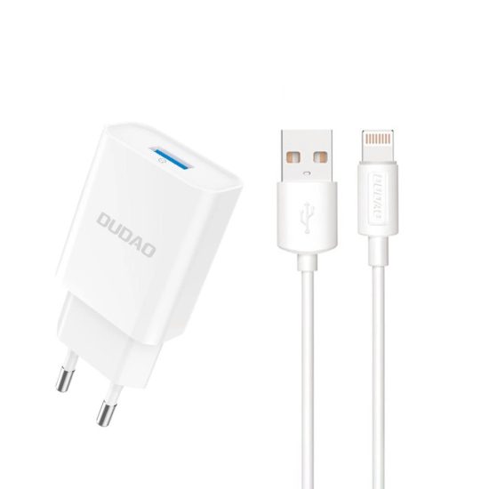 Dudao A4EU Hálózati Töltő 2.1A + USB-A - Lightning Kábel - Fehér