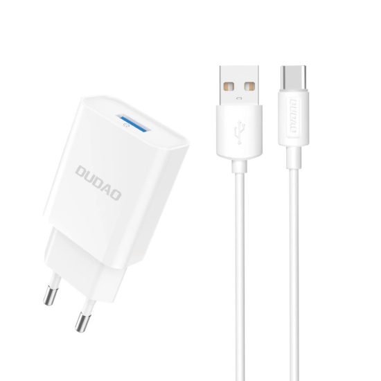 Dudao A4EU Hálózati Töltő - USB-A 2.1A + USB-A - USB-C Kábel - Fehér