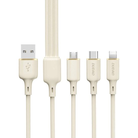 Dudao 3in1 USB-A - USB-C + Lightning + micro USB Kábel - 1.2m 66W - Bézs