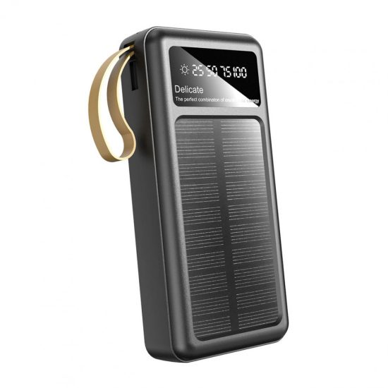 Dudao K18+ Solar Power Bank - 20000 mAh - USB-A + C + Micro + Lightning Kábellel - Fekete