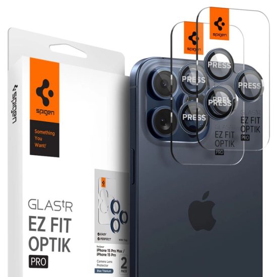 iPhone 14 Pro / 14 Pro Max / 15 Pro / 15 Pro Max / 16 Pro / 16 Pro Max Kameravédő Üvegfólia - Spigen Glas.tR EZ Fit Optik Pro - Kék-Titán x 2 db