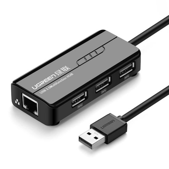 Ugreen 4in1 USB 2.0 HUB - 3x USB-A + RJ45 10/100Mbps - Fekete