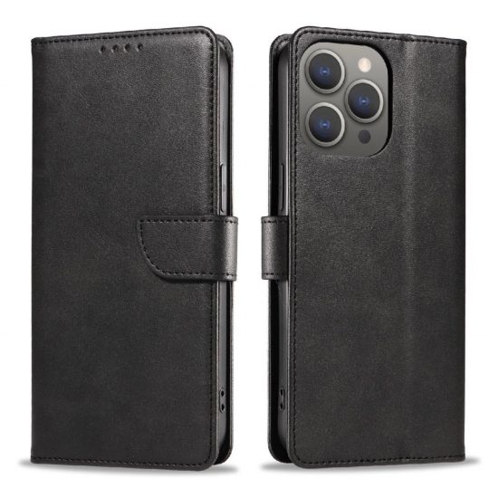 iPhone 16 Tok - Leather Book Case - Fekete