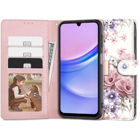 Samsung Galaxy A15 4G / 5G Tok - Tech-Protect Wallet - Pink Virágos