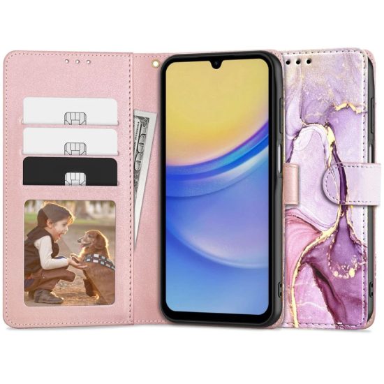 Samsung Galaxy A15 4G / 5G Tok - Tech-Protect Wallet - Pink Márvány