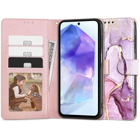 Samsung Galaxy A55 5G Tok - Tech-Protect Wallet - Pink Márvány