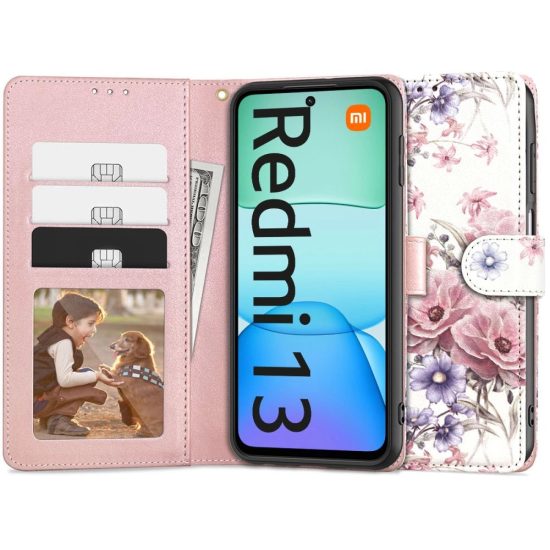 Xiaomi Redmi 13 Tok - Tech-Protect Wallet - Pink Virágos